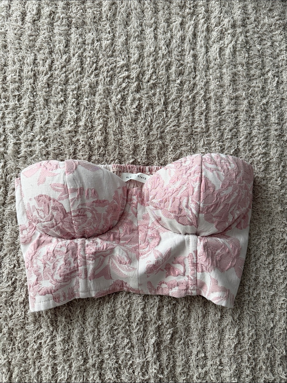 Altar'd State Pink Floral Jacquard Strapless Bandeau